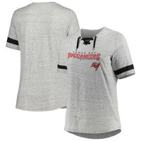 Women's Heather Gray Tampa Bay Buccaneers Plus Lace-Up V-Neck T-Shirt