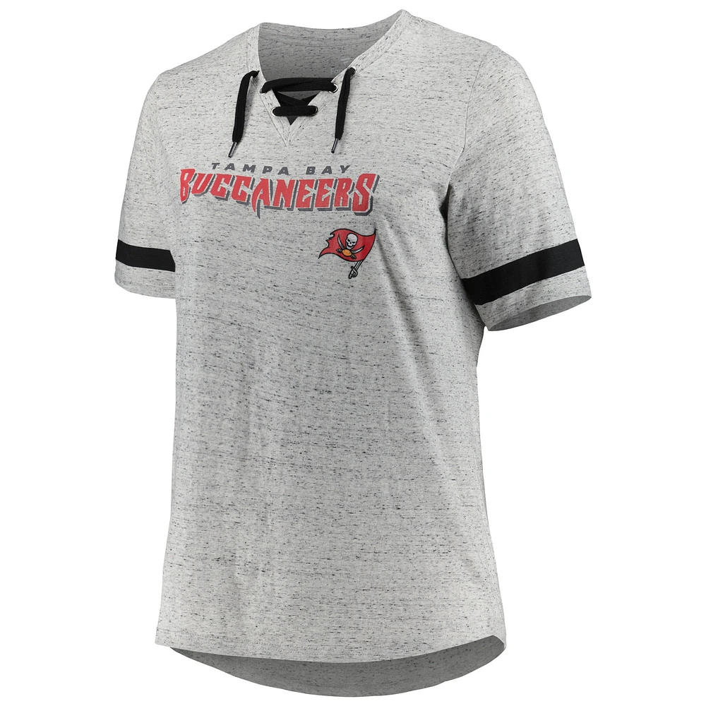 Women's Heather Gray Tampa Bay Buccaneers Plus Lace-Up V-Neck T-Shirt
