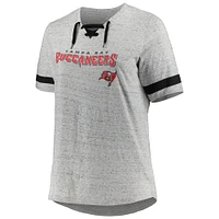 Women's Heather Gray Tampa Bay Buccaneers Plus Lace-Up V-Neck T-Shirt