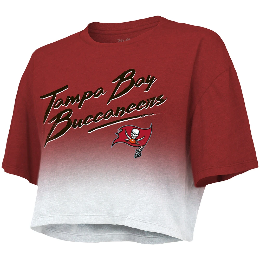 Women's Majestic Threads Tom Brady Red/White Tampa Bay Buccaneers Drip-Dye Player Name & Number Tri-Blend Crop T-Shirt