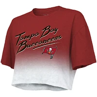 Women's Majestic Threads Tom Brady Red/White Tampa Bay Buccaneers Drip-Dye Player Name & Number Tri-Blend Crop T-Shirt