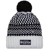 Bonnet en tricot à pompon à revers NFL Crucial Catch New Era pour femme, noir/blanc