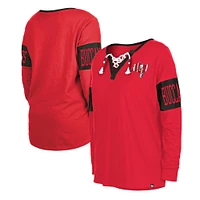 Women's New Era Red Tampa Bay Buccaneers Lace-Up Notch Neck Long Sleeve T-Shirt