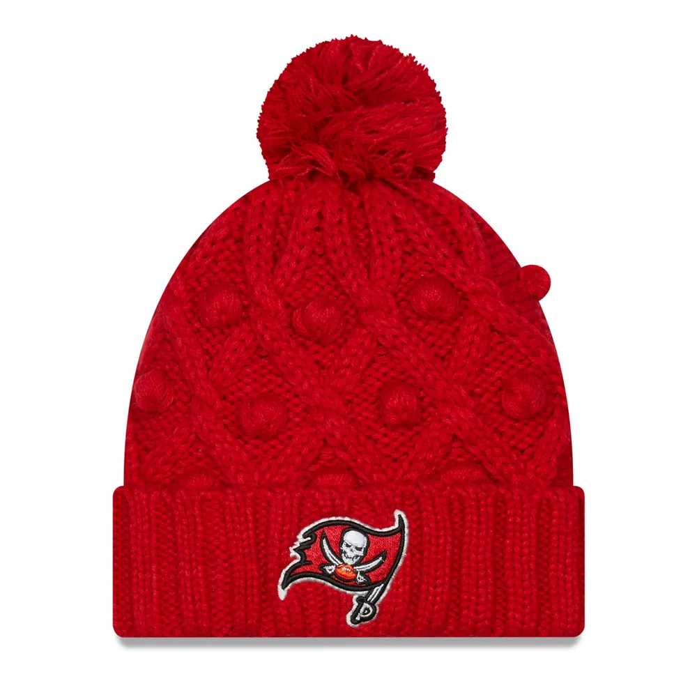 Bonnet en tricot rouge à revers Toasty des Buccaneers de Tampa Bay New Era pour femme avec pompon