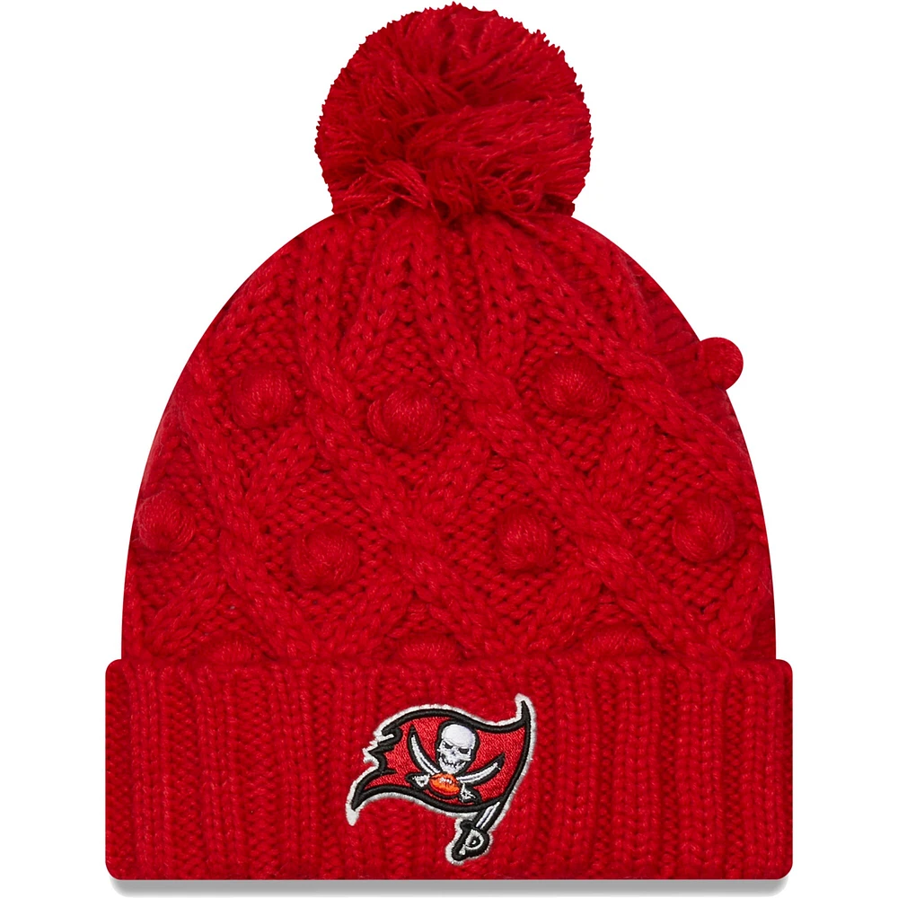 Bonnet Toasty Cuffed Pom Knit Tampa Bay Buccaneers New Era pour femme - Rouge