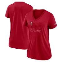 T-shirt à col en V triple mélange Nike Tampa Bay Buccaneers Lock Up pour femme, rouge chiné