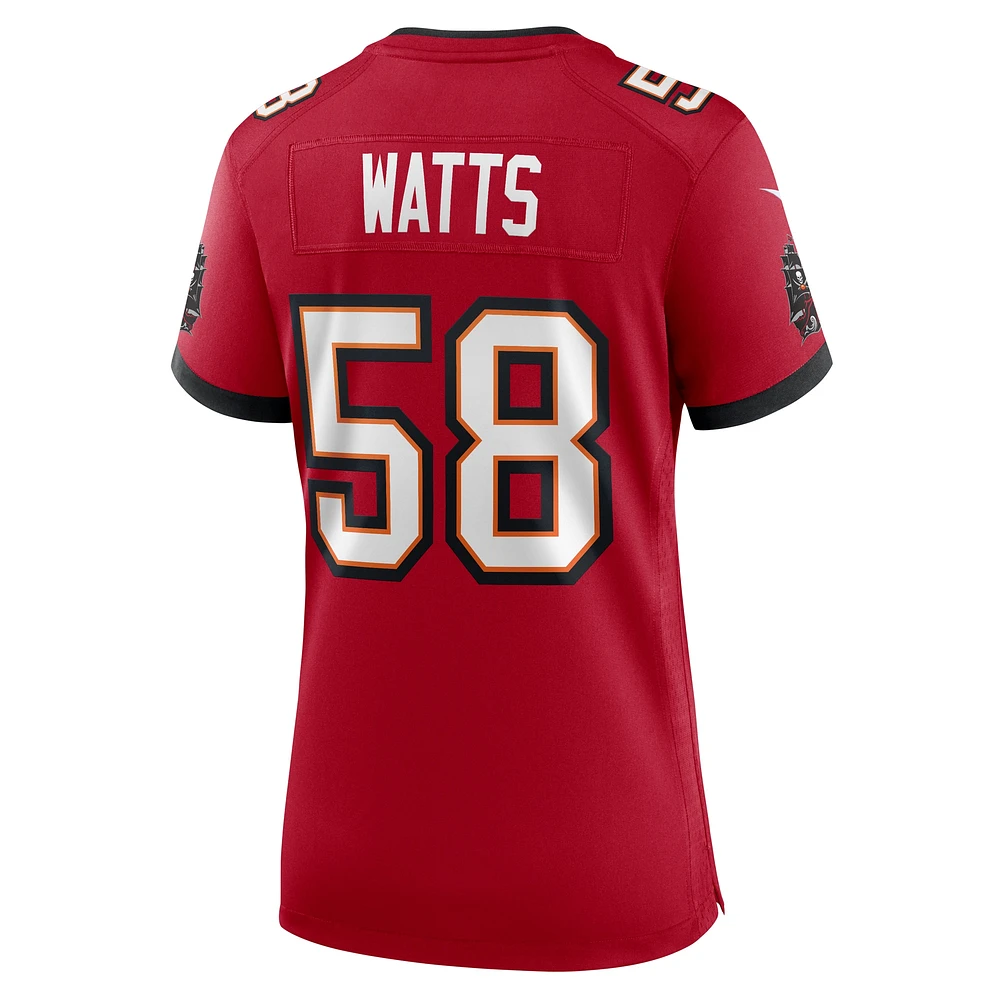 Maillot de match Nike Markees Watts pour femme, rouge, Tampa Bay Buccaneers