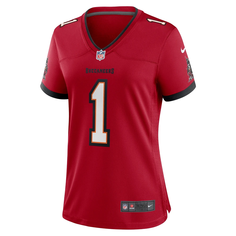 Maillot de match Nike numéro 1 Bride pour femme, rouge, Tampa Bay Buccaneers