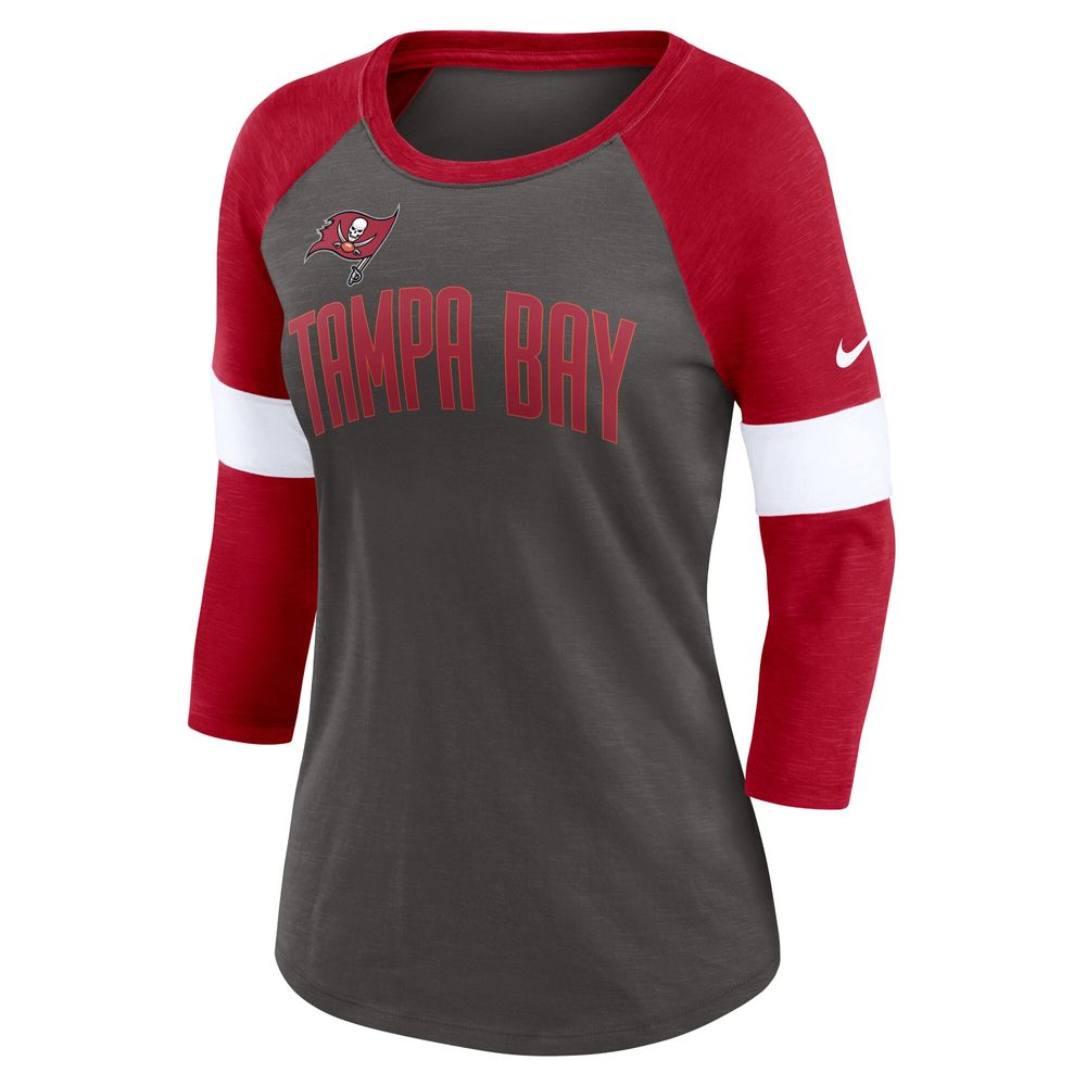 Women's Nike Pewter/Red Tampa Bay Buccaneers Football Pride Slub - 3/4 Raglan Sleeve T-Shirt