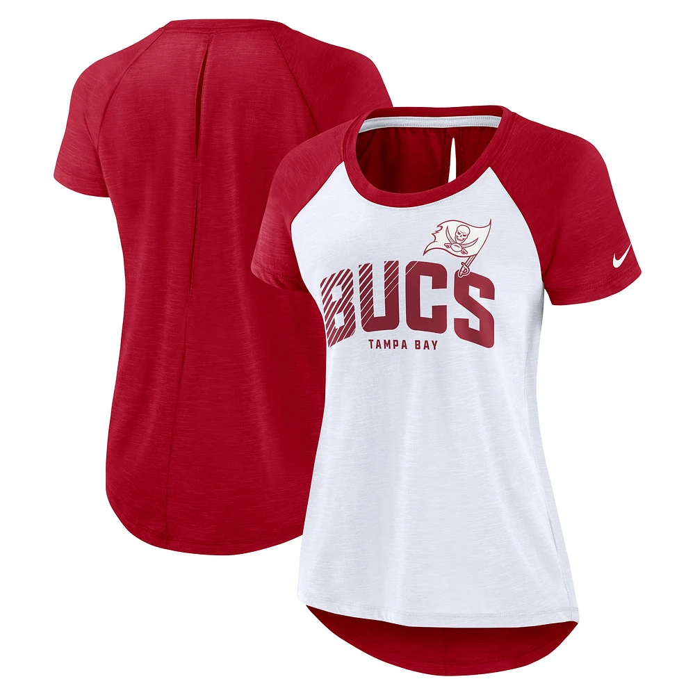 T-shirt à manches raglan Nike Tampa Bay Buccaneers Primetime pour femme, rouge/blanc