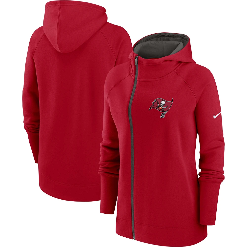 Sweat à capuche raglan asymétrique Nike Tampa Bay Buccaneers pour femme, rouge