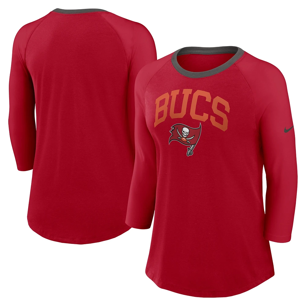 T-shirt raglan à manches 3/4 Nike rouge Tampa Bay Buccaneers pour femme