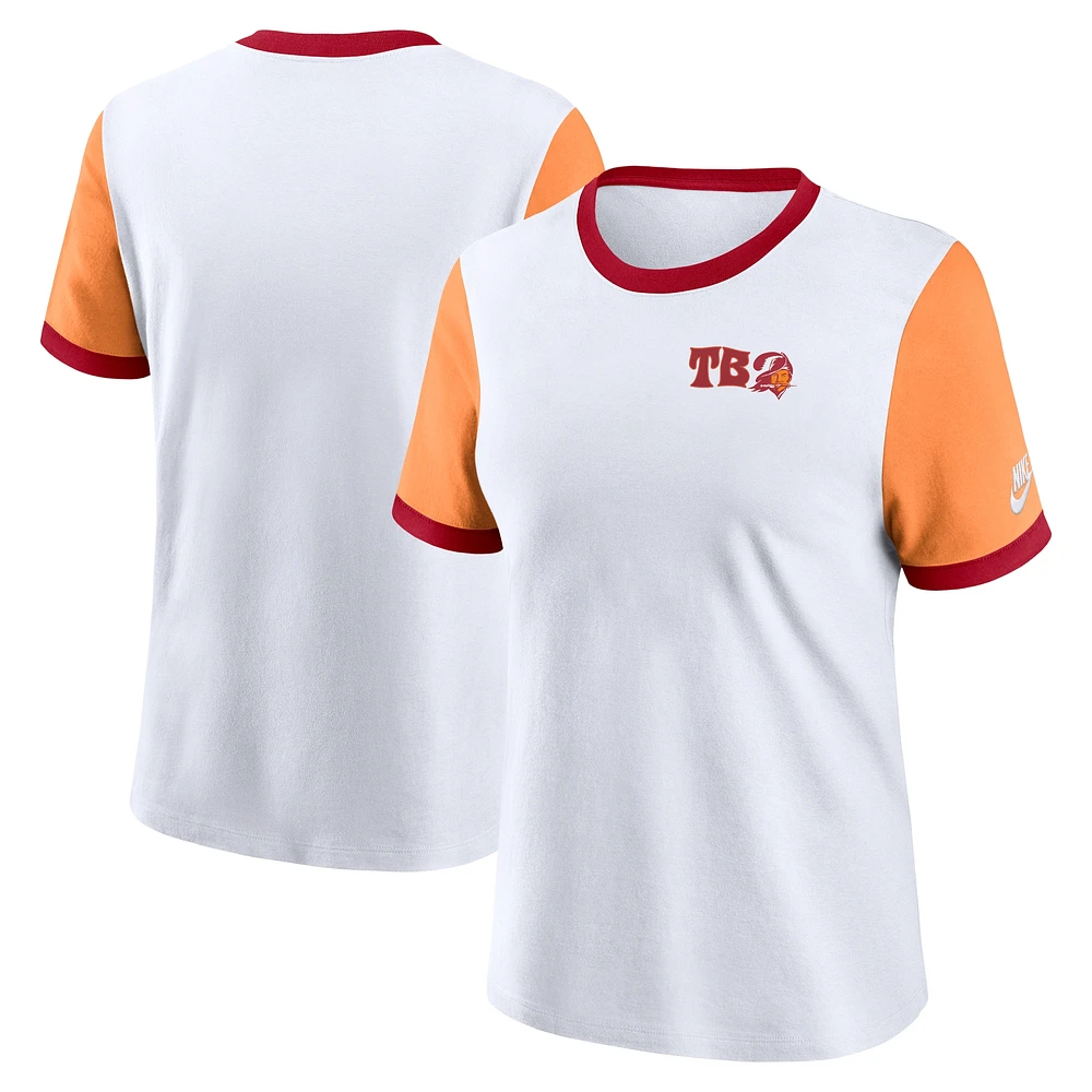 T-shirt Nike pour femmes, blanc/orange, Tampa Bay Buccaneers Rewind Ringer