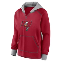 Women's Red Tampa Bay Buccaneers Boom Fleece Pullover V-Neck Hoodie