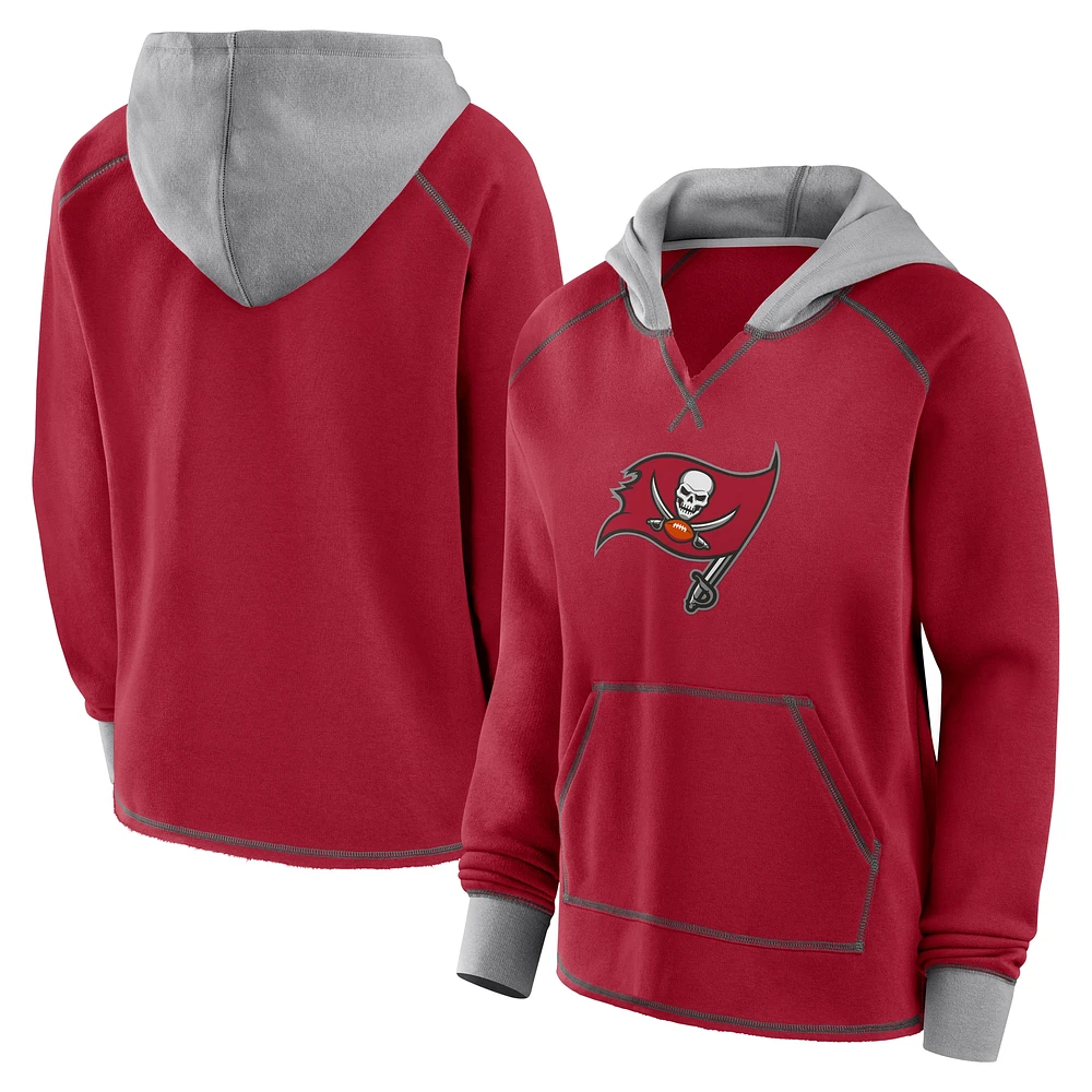 Sweat à capuche col en V polaire rouge pour femme des Buccaneers de Tampa Bay Boom