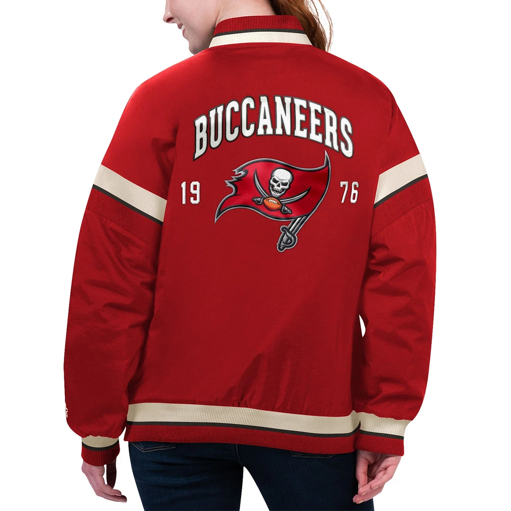 Veste universitaire à bouton-pression complète du tournoi des Buccaneers de Tampa Bay Starter rouge pour femmes