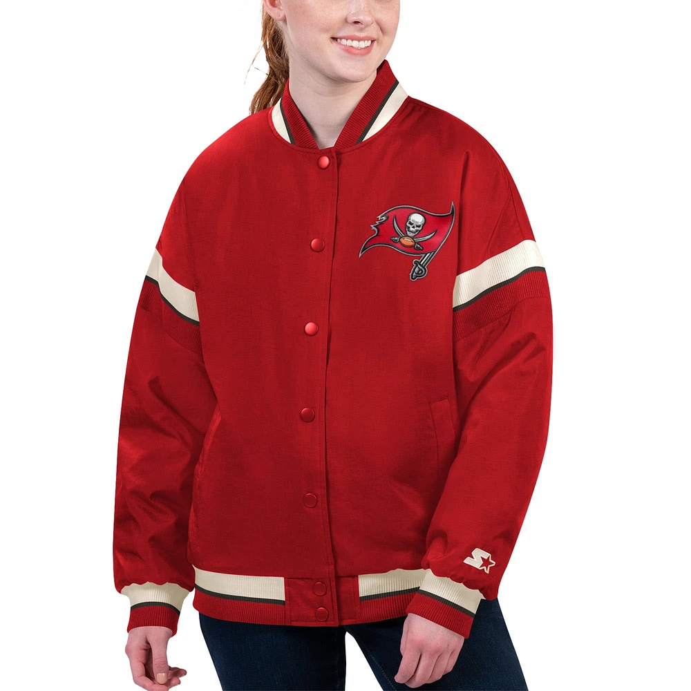 Veste universitaire à bouton-pression complète du tournoi des Buccaneers de Tampa Bay Starter rouge pour femmes