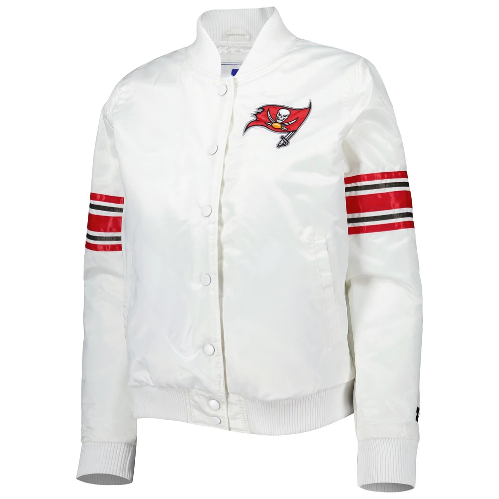 Veste universitaire Starter White Tampa Bay Buccaneers pour femme en satin à boutons-pression