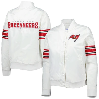 Veste universitaire Starter White Tampa Bay Buccaneers pour femme en satin à boutons-pression