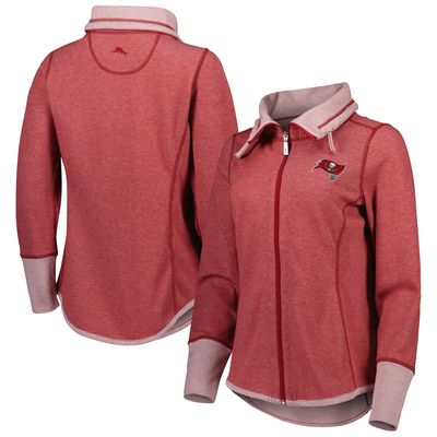 Women's Tommy Bahama Heathered Red Tampa Bay Buccaneers Sport Sun Fade Full-Zip Sweatshirt