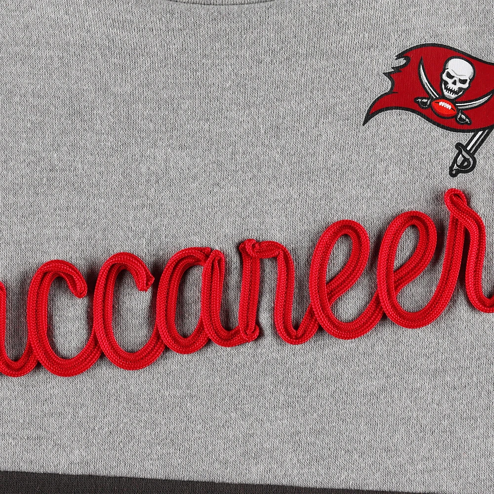 Women's Touch Heather Gray/Red Tampa Bay Buccaneers Outfield Deep V-Back Waist Length Pullover Sweatshirt