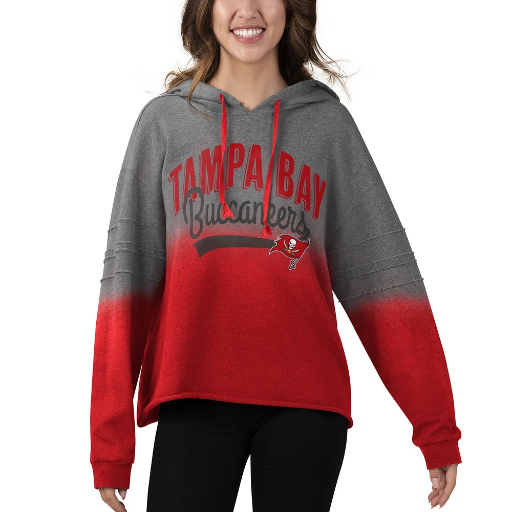 Women's Touch Heathered Gray/Red Tampa Bay Buccaneers Superstar Dip-Dye Pullover Hoodie