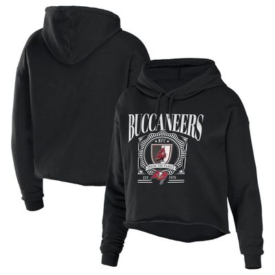 Women's WEAR by Erin Andrews Black Tampa Bay Buccaneers Cropped Sponge Fleece Pullover Hoodie