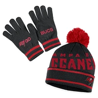 Women's WEAR by Erin Andrews  Black Tampa Bay Buccaneers Double Jacquard Cuffed Knit Hat with Pom and Gloves Set