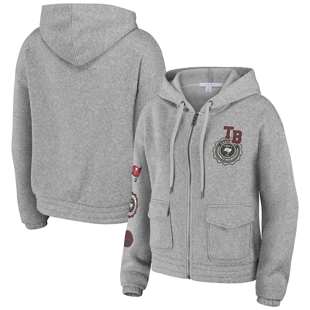 Sweat à capuche zippé pour femme WEAR by Erin Andrews Heather Grey des Buccaneers de Tampa Bay