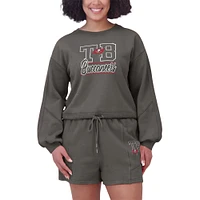 Women's WEAR by Erin Andrews Pewter Tampa Bay Buccaneers Washed Fleece Long Sleeve T-Shirt & Shorts Lounge Set