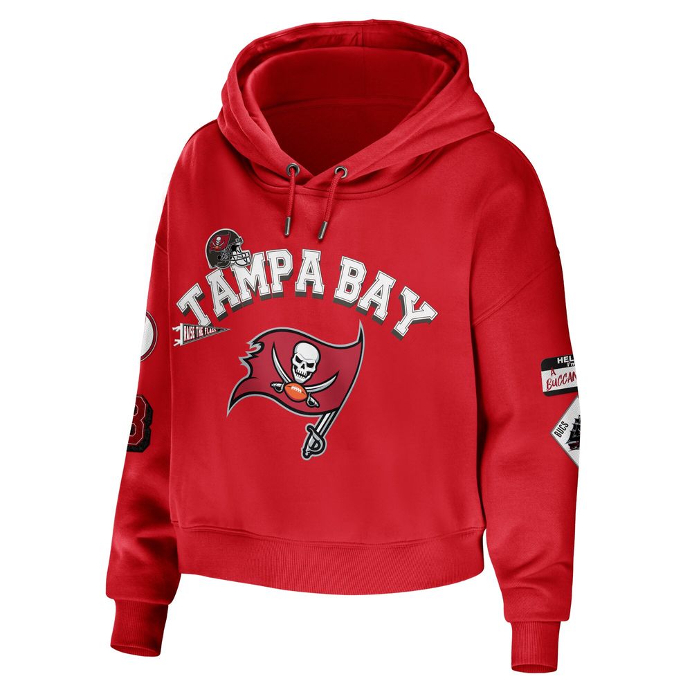 Women's WEAR by Erin Andrews Red Tampa Bay Buccaneers Modest Cropped Pullover Hoodie