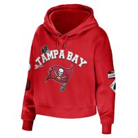 Women's WEAR by Erin Andrews Red Tampa Bay Buccaneers Modest Cropped Pullover Hoodie