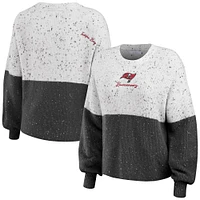 Women's WEAR by Erin Andrews  White/Pewter Tampa Bay Buccaneers Lighweight Modest Crop Color-Block Pullover Sweater