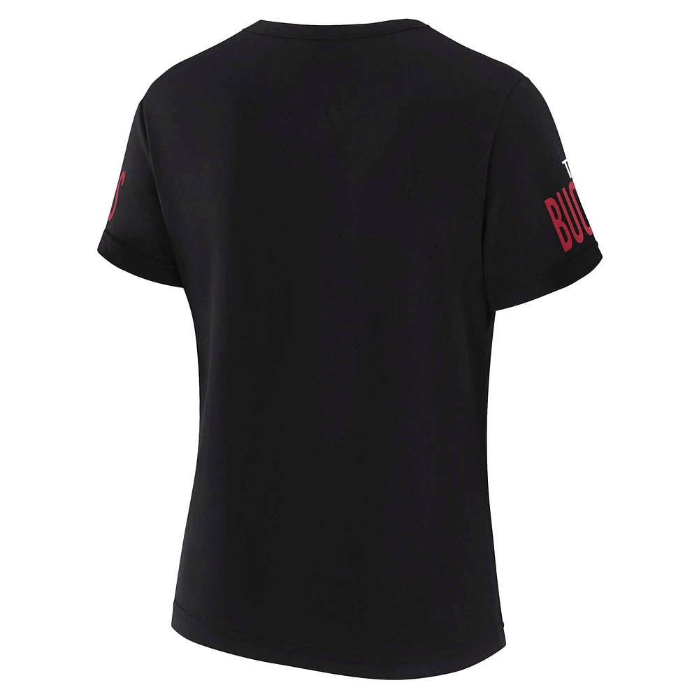 Women's WEAR by Erin Andrews x Gracie Hunt Black Tampa Bay Buccaneers Draft Me Lace-Up T-Shirt