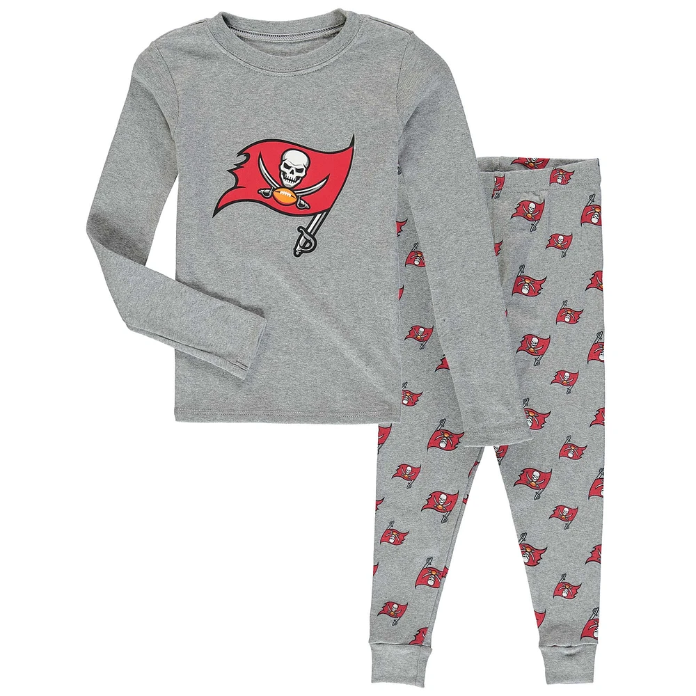 Ensemble de pyjama à manches longues et pantalon Tampa Bay Buccaneers gris chiné pour jeune