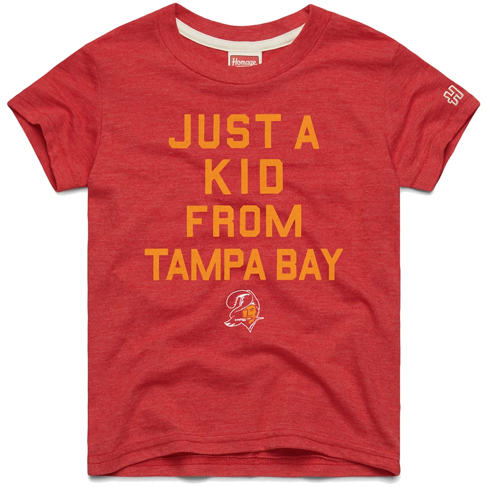 T-shirt rouge a trois mélanges Just Kid des Buccaneers de Tampa Bay en hommage aux jeunes