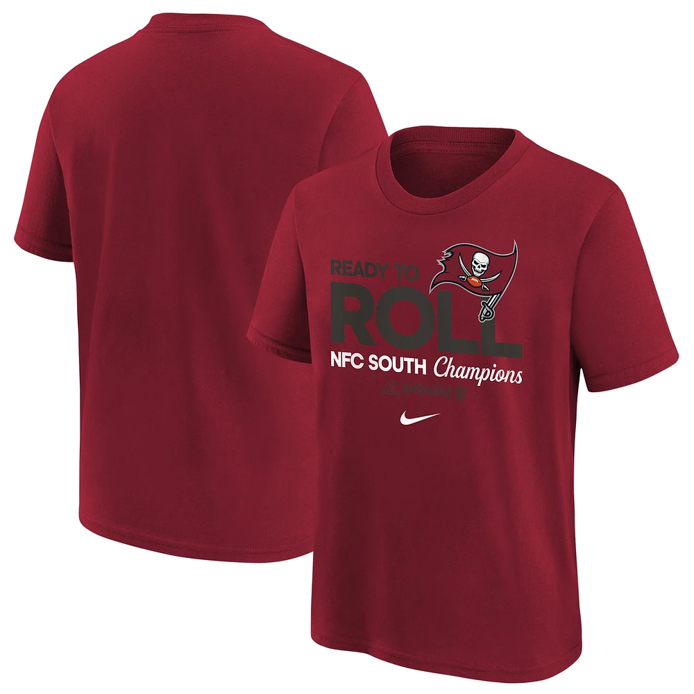 T-shirt Nike rouge pour jeunes Tampa Bay Buccaneers 2024 NFC South Division Champions Locker Room Trophy Collection