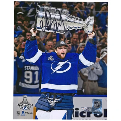 Andrei Vasilevskiy Tampa Bay Lightning Autographed 2021 Stanley Cup Champions 8" x 10" Raising Cup Photograph