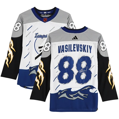 Maillot authentique adidas Reverse Retro autographié par Andrei Vasilevskiy du Lightning de Tampa Bay 2022-23