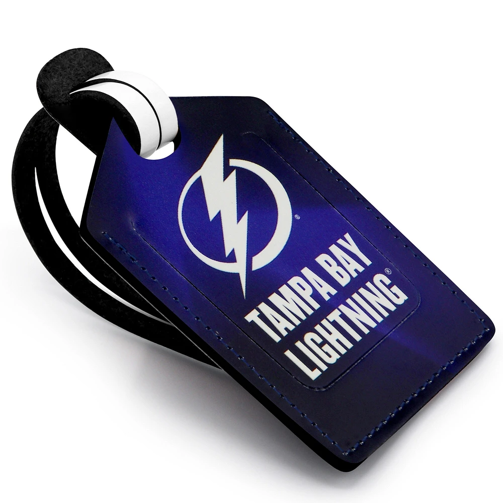 Étiquette de bagage en cuir personnalisée Tampa Bay Lightning bleue