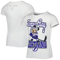 T-shirt blanc pour jeunes filles du Lightning de Tampa Bay Mickey Mouse Go Team