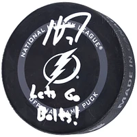 Rondelle de match officielle autographiée par Haydn Fleury du Lightning de Tampa Bay avec l'inscription « Lets Go Bolts! »