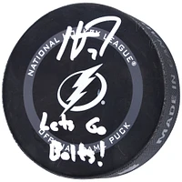 Rondelle de match officielle autographiée par Haydn Fleury du Lightning de Tampa Bay avec l'inscription « Lets Go Bolts! »