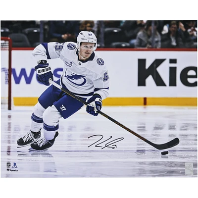 Jake Guentzel Tampa Bay Lightning Autographed 16" x 20" White Jersey Skating Photograph