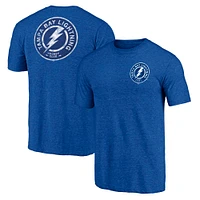T-shirt tri-blend bleu chiné Fanatics pour homme avec logo vieilli sur l'épaule et le Lightning de Tampa Bay