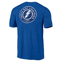 T-shirt tri-blend bleu chiné Fanatics pour homme avec logo vieilli sur l'épaule et le Lightning de Tampa Bay