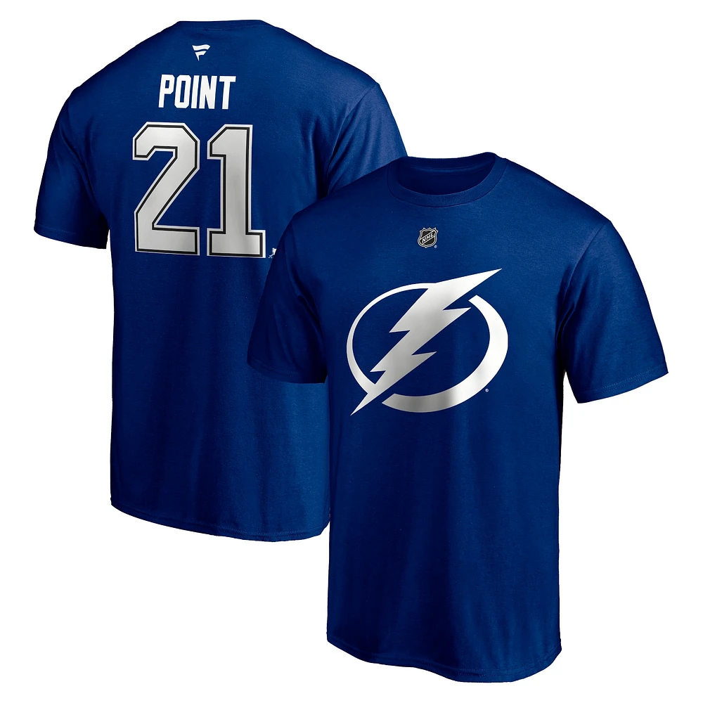 T-shirt bleu authentique pour homme Brayden Point Tampa Bay Lightning avec nom et numéro Stack