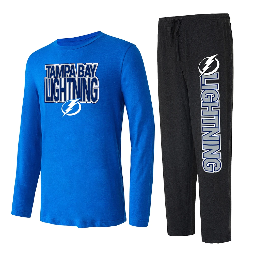 Ensemble de nuit pour hommes Concepts Sport noir/bleu Tampa Bay Lightning Meter T-shirt à manches longues et pantalon