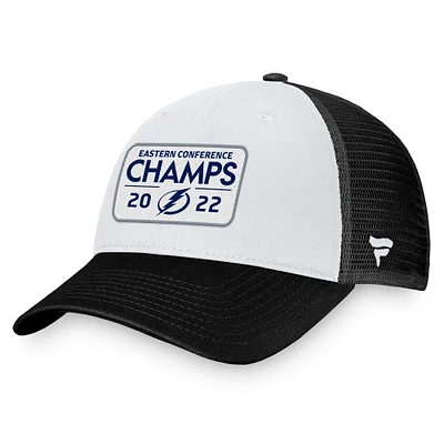 Casquette réglable noire de camionneur de vestiaire des champions de la Conférence de l'Est du Lightning de Tampa Bay 2022 de marque Fanatics pour hommes