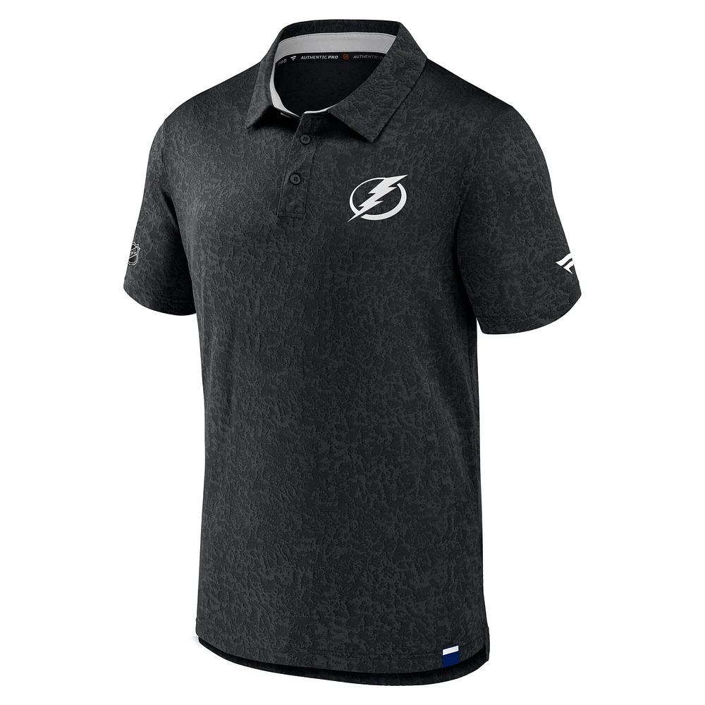 Men's Fanatics  Black Tampa Bay Lightning Authentic Pro Jacquard Polo